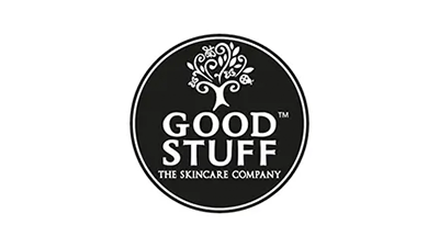 A circular black and white emblem features the text 'GOOD STUFF THE SKINCARE COMPANY' with a stylized tree graphic above the words.